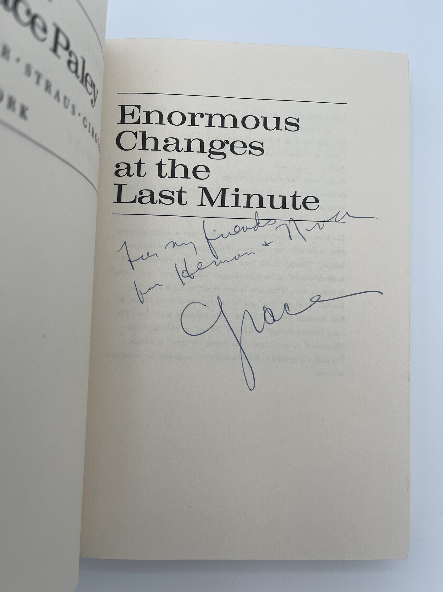 Enormous Changes at the Last Minute, inscribed