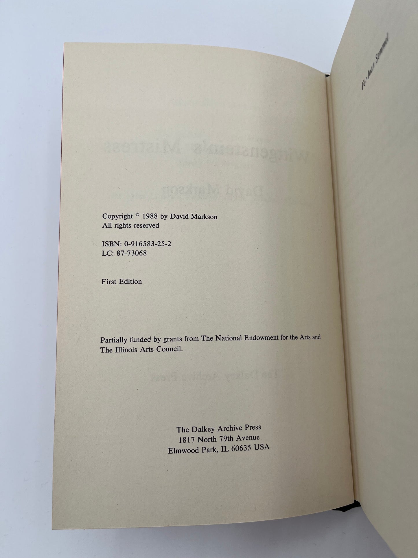 Wittgenstein's Mistress  by David Markson, first edition