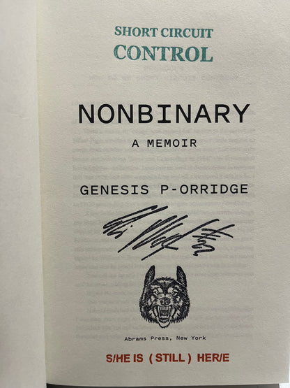 Nonbinary by Genesis P-Orridge, facsimile signature from Genesee
